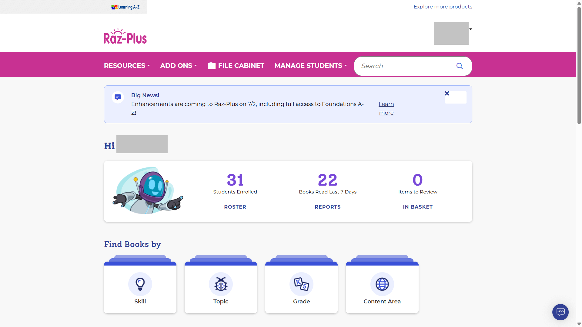 Raz-Plus_Teacher Homepage_FAZ access_20250626 Raz-Plus_Teacher Homepage_FAZ access_20250626