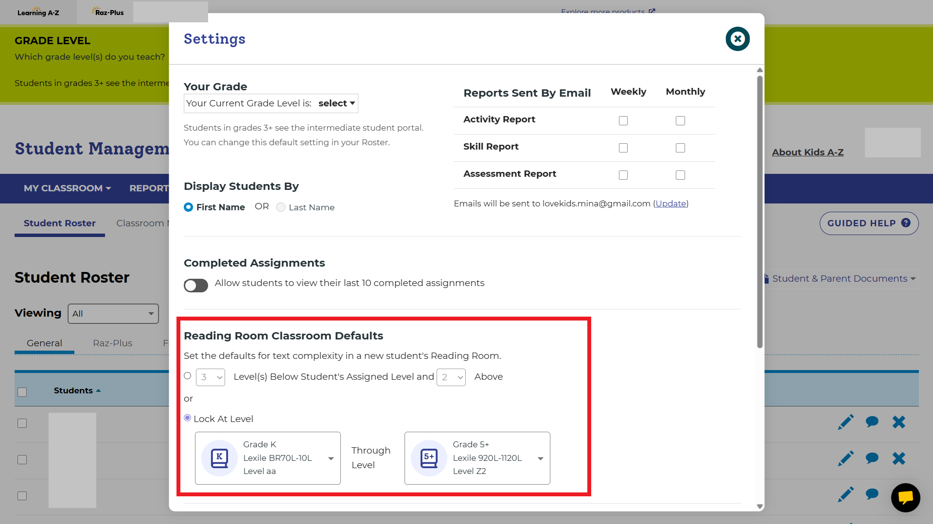 Learning A-Z-調整全班Reading Room等級