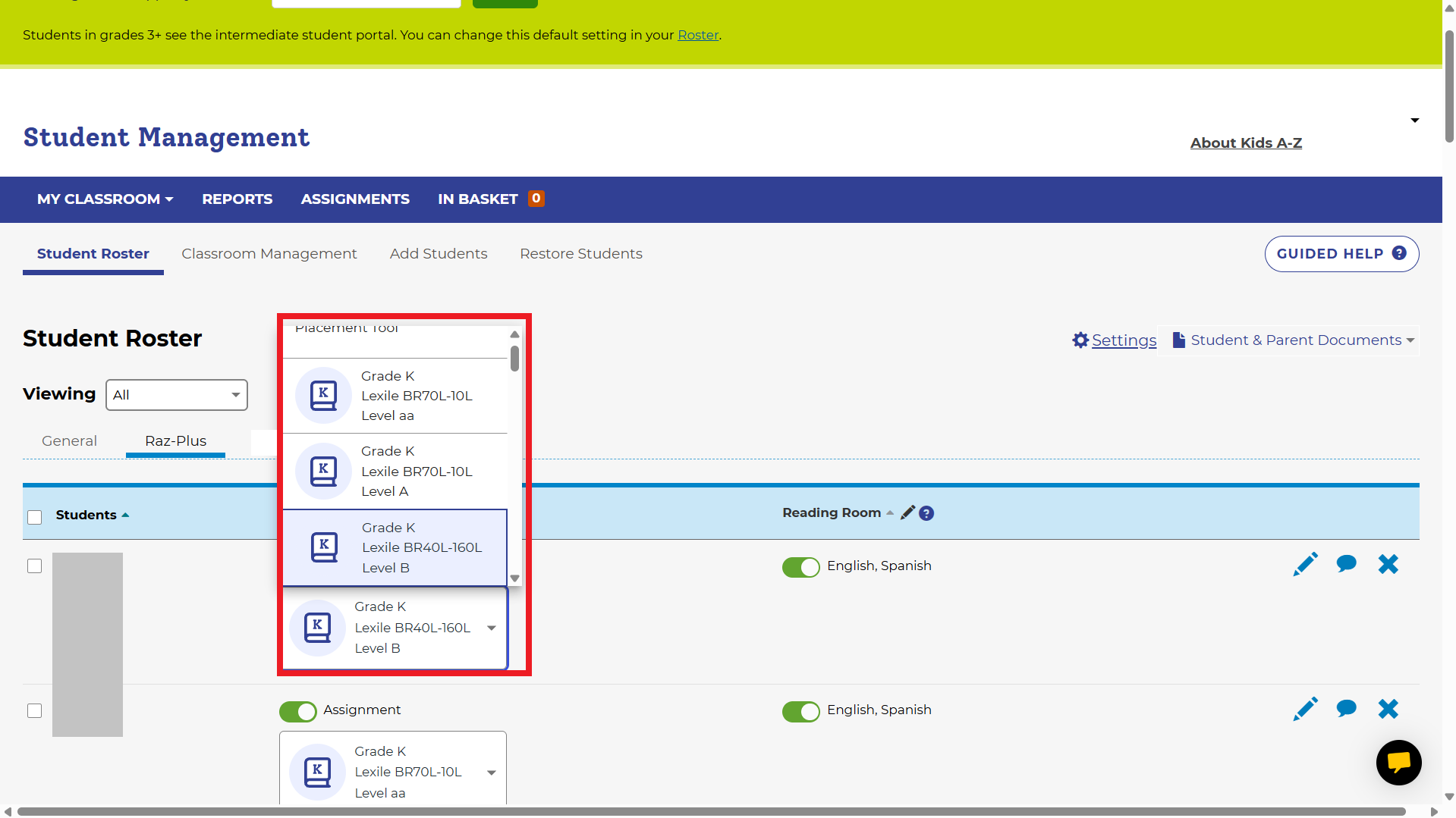 Learning A-Z-調整單一學生Leveled Up等級